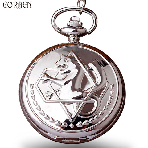 Unique Silver Fullmetal Alchemist Pocket Watch Men Cosplay Edward Wlric Anime Boys Girls Gift Quartz Pocket Watch With FOB Chain