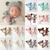 Newborn Baby Hats Photography Props Girls Boys Crochet Knit Costumes Caps With Ear Bear Toys+Hats 2Pcs Cute Gifts For Baby