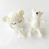 Newborn Baby Hats Photography Props Girls Boys Crochet Knit Costumes Caps With Ear Bear Toys+Hats 2Pcs Cute Gifts For Baby