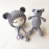 Newborn Baby Hats Photography Props Girls Boys Crochet Knit Costumes Caps With Ear Bear Toys+Hats 2Pcs Cute Gifts For Baby