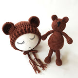 Newborn Baby Hats Photography Props Girls Boys Crochet Knit Costumes Caps With Ear Bear Toys+Hats 2Pcs Cute Gifts For Baby