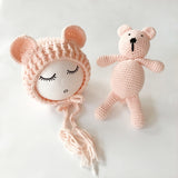 Newborn Baby Hats Photography Props Girls Boys Crochet Knit Costumes Caps With Ear Bear Toys+Hats 2Pcs Cute Gifts For Baby