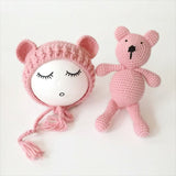 Newborn Baby Hats Photography Props Girls Boys Crochet Knit Costumes Caps With Ear Bear Toys+Hats 2Pcs Cute Gifts For Baby