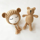 Newborn Baby Hats Photography Props Girls Boys Crochet Knit Costumes Caps With Ear Bear Toys+Hats 2Pcs Cute Gifts For Baby