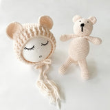 Newborn Baby Hats Photography Props Girls Boys Crochet Knit Costumes Caps With Ear Bear Toys+Hats 2Pcs Cute Gifts For Baby