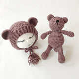 Newborn Baby Hats Photography Props Girls Boys Crochet Knit Costumes Caps With Ear Bear Toys+Hats 2Pcs Cute Gifts For Baby