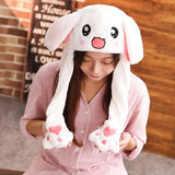 Girls Animals Ear Moving Jumping Hats Children Women Warm Plush Rabbit Winter Caps Kids Cute Bunny Fuzzy Pinch Airbag Funny Hats