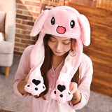 Girls Animals Ear Moving Jumping Hats Children Women Warm Plush Rabbit Winter Caps Kids Cute Bunny Fuzzy Pinch Airbag Funny Hats