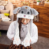 Girls Animals Ear Moving Jumping Hats Children Women Warm Plush Rabbit Winter Caps Kids Cute Bunny Fuzzy Pinch Airbag Funny Hats