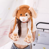Girls Animals Ear Moving Jumping Hats Children Women Warm Plush Rabbit Winter Caps Kids Cute Bunny Fuzzy Pinch Airbag Funny Hats