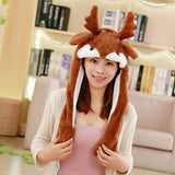 Girls Animals Ear Moving Jumping Hats Children Women Warm Plush Rabbit Winter Caps Kids Cute Bunny Fuzzy Pinch Airbag Funny Hats