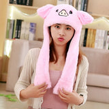 Girls Animals Ear Moving Jumping Hats Children Women Warm Plush Rabbit Winter Caps Kids Cute Bunny Fuzzy Pinch Airbag Funny Hats