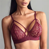 Women Sexy Cross Bandage Crop Tank Top Floral Sheer Lace Bra Seamless Bralette Bustier