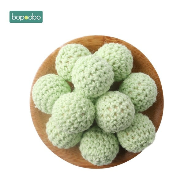 Bopoobo 20mm 10pcs Wooden Crochet Beads Chewable Beads DIY Wooden Teething Knitting Beads Jewelry Crib Sensory Toy Baby Teether