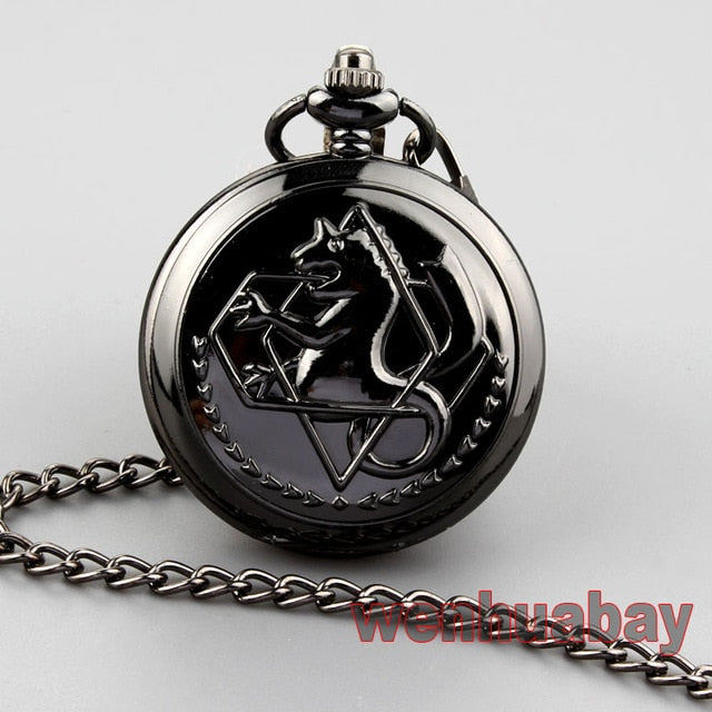 Unique Silver Fullmetal Alchemist Pocket Watch Men Cosplay Edward Wlric Anime Boys Girls Gift Quartz Pocket Watch With FOB Chain